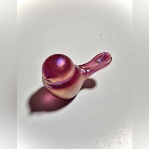 Pink Carnival Glass Miniature Bird Figurine - Vintage Hand-blown Glass Art 2”